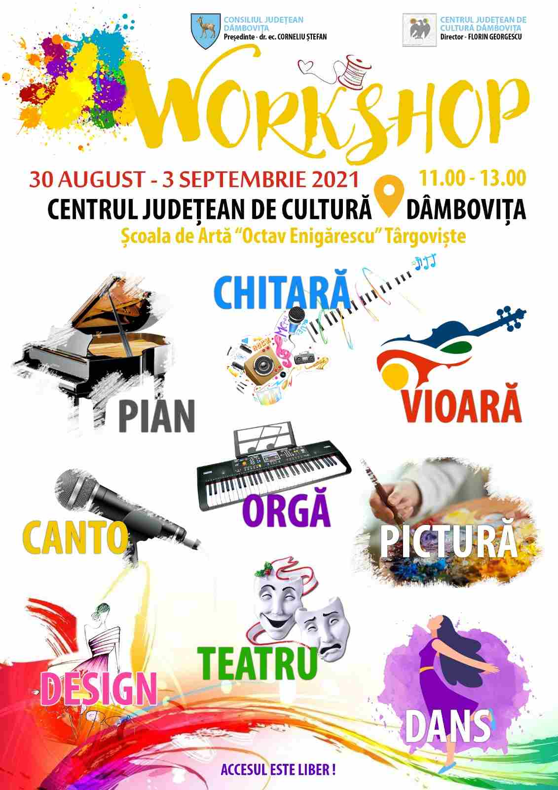  Școala Populară de Arte „Octav Enigărescu” va organiza, în perioada 30 august – 3 septembrie 2021, proiectul educațional „Workshop-uri artistice”