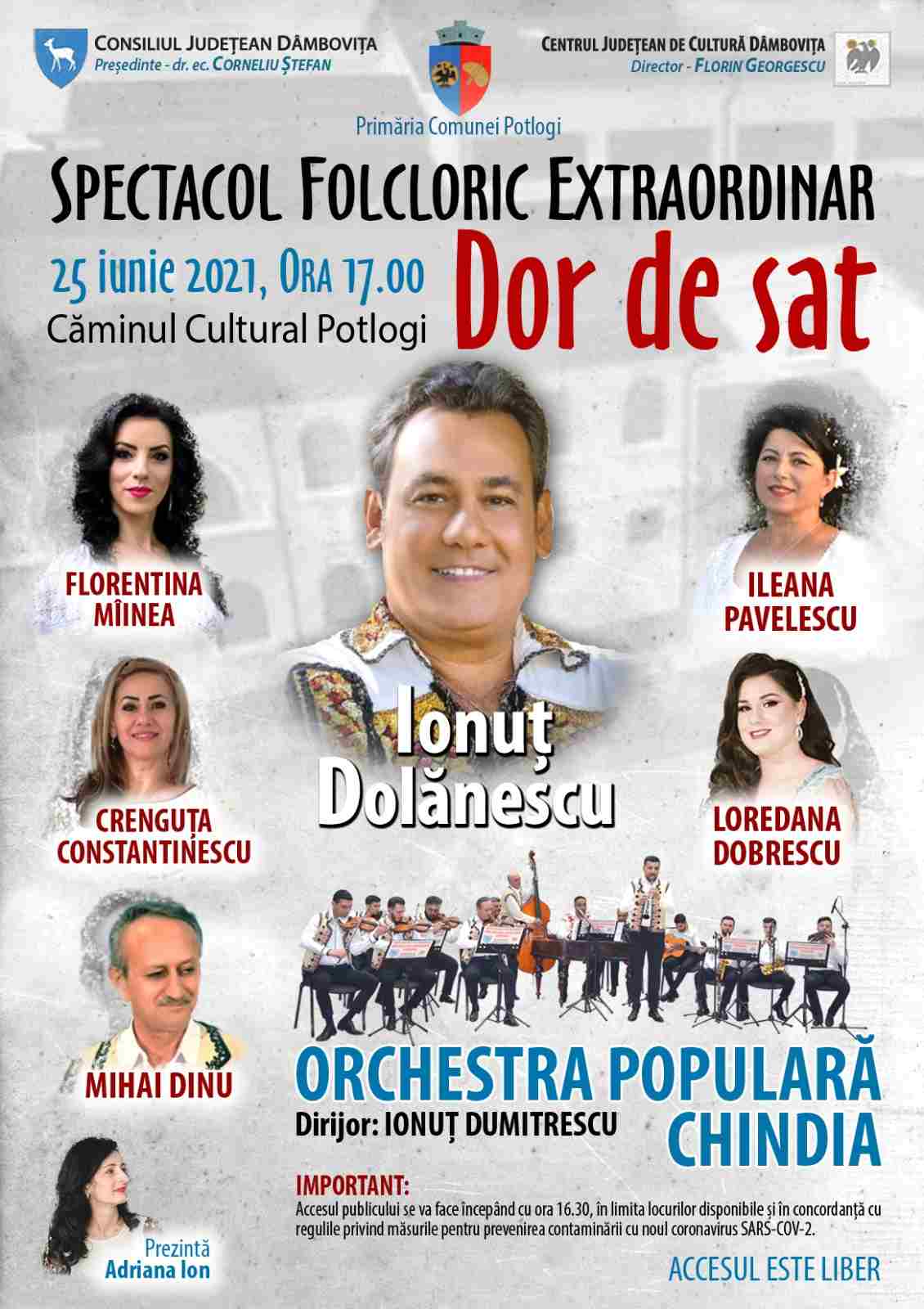  Spectacolul folcloric „Dor de sat”, la Potlogi, vineri, 25 iunie 2021
